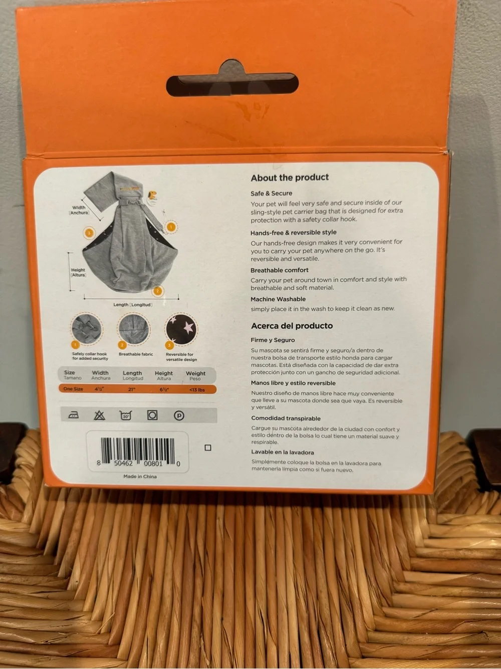 Gray Pet Sling Carrier — Hands-Free Small Pet Sling